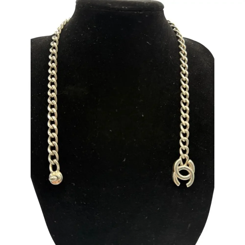 CHANEL Vintage 1996 Silver-Tone CC Turn Lock Chain Necklace